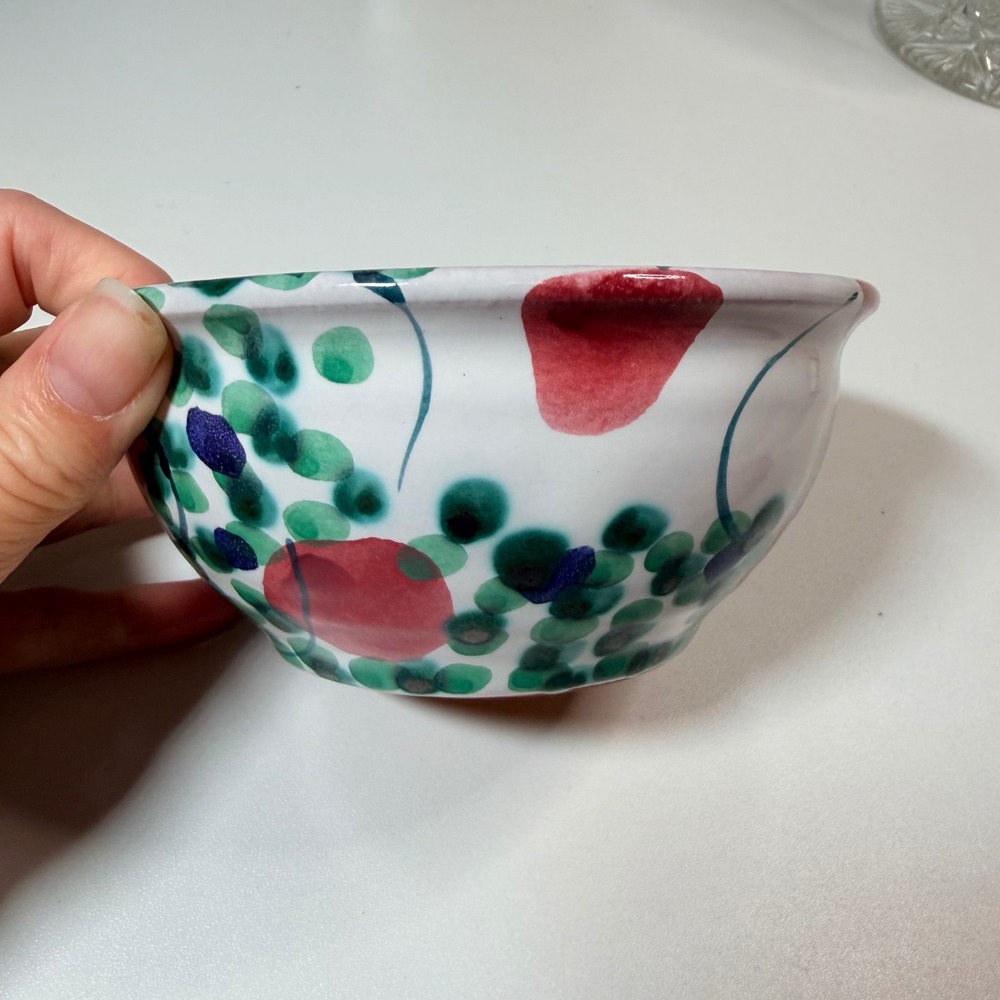Studio Pottery Signed Hand Painted Floral Berry Ceramic Bowl Terracotta 5" - Picture 2 of 8